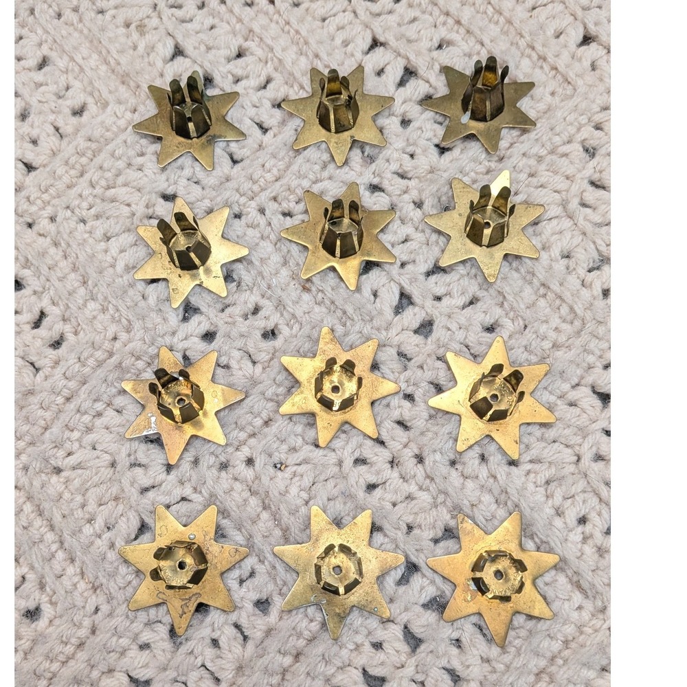 Vintage W Germany Brass Star Candle Holders Bobeches Set of 12 Christmas Tree